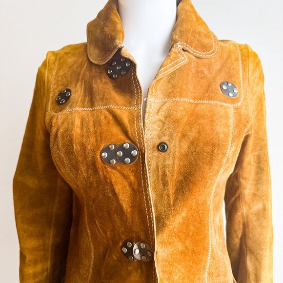 Vintage Cardinale 70s Brown Suede Unique Hardware A line Jacket XS - Picture 3 of 8